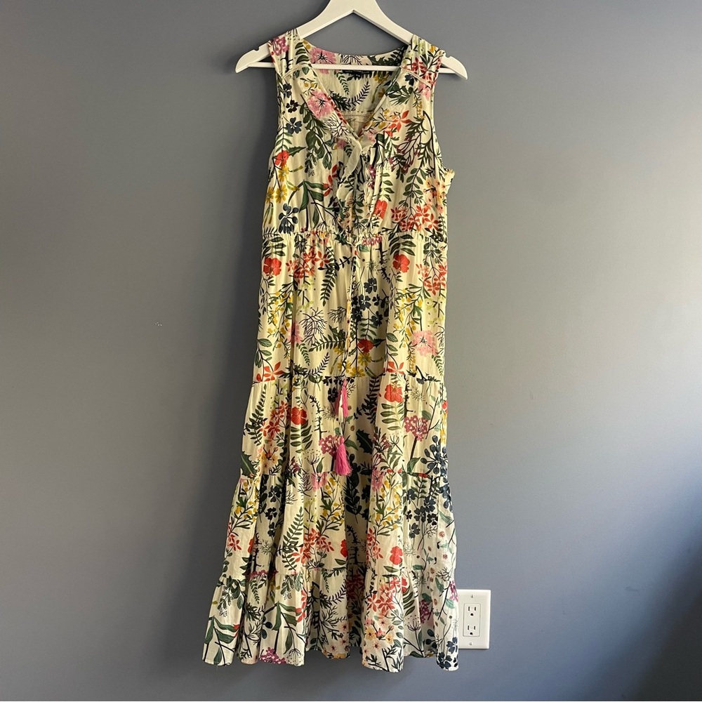 Charlies Cream Floral Maxi Dress with Pink & Orange Accents